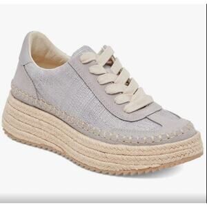 DOLCE VITA Dalany Vegan Leather and Raffia Espadrille Lace Up Sneaker In Gray 8